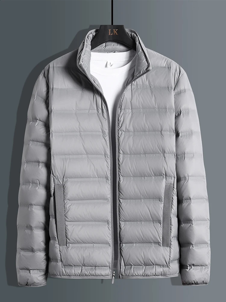 Winter ultra light down jacket for men item stand collar 90% white duck coat solid warm windproof machine Plus size 8XL 240822