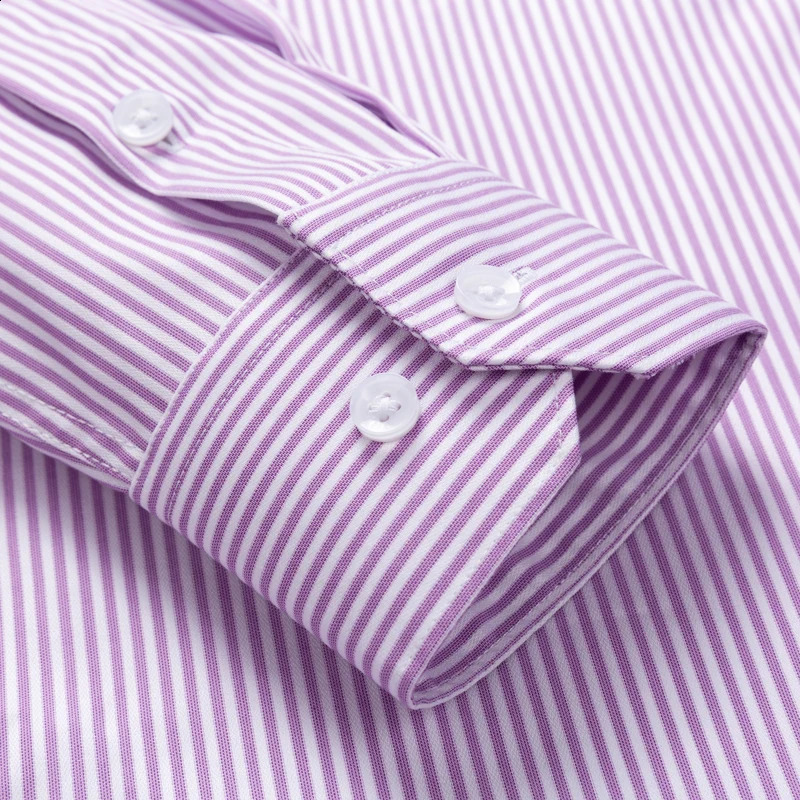 Mens Classic Striped Printed Wrinkle-Resistant Dress Shirts 100% Cotton Regular-Fit Formal Business Long-Sleeve Non-iron Shirt 240822