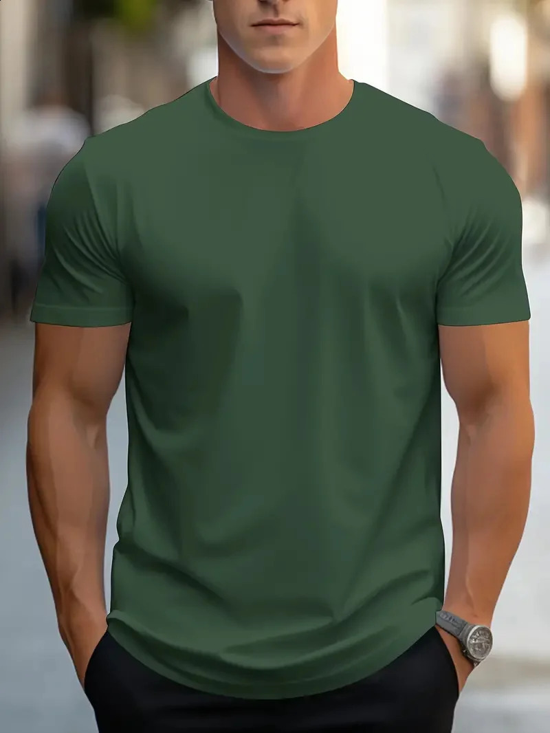 Mens Simple Solid Color Printed Short Sleeve Summer Top Street Fashion Round Neck Tshirt Loose 240822