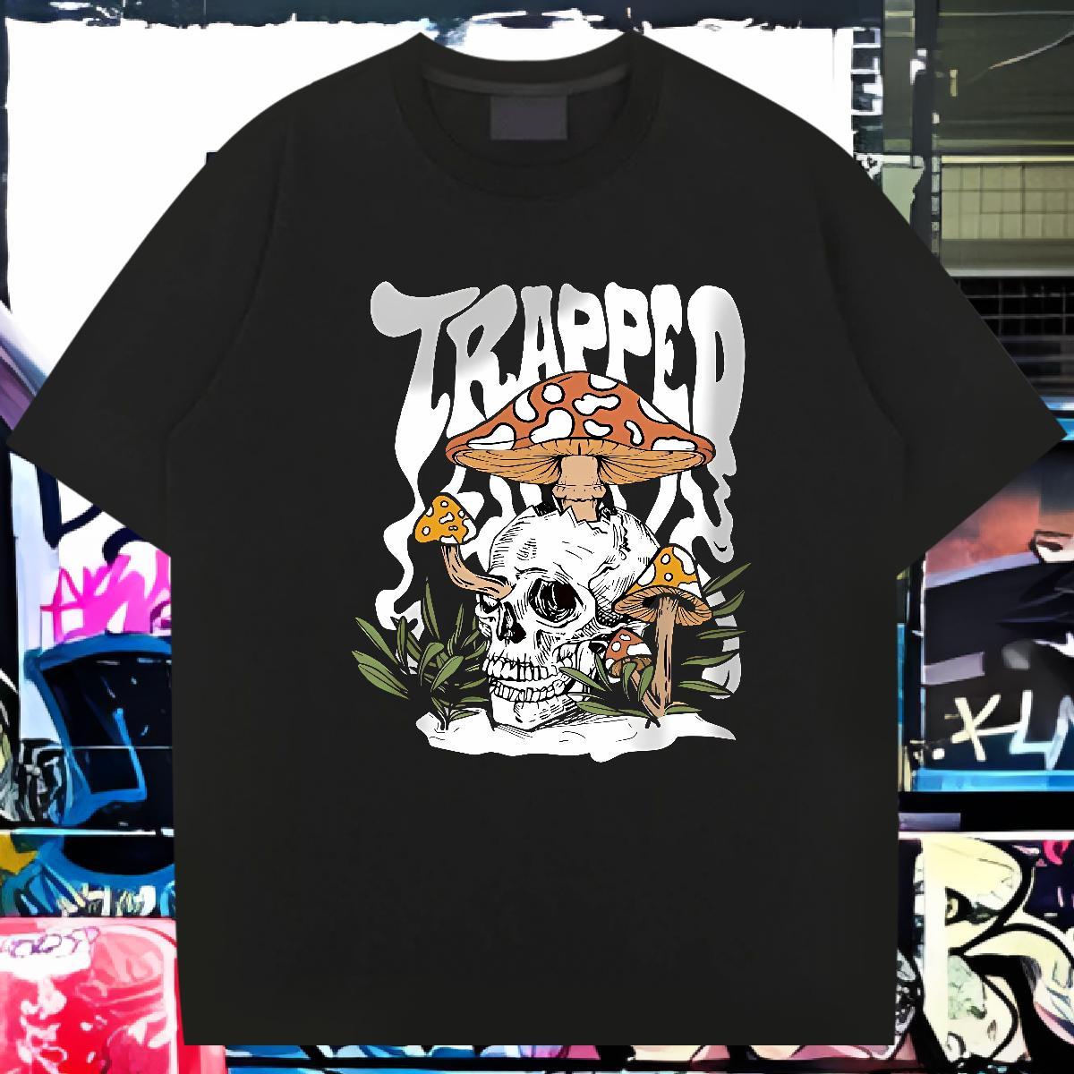 Classic Mens T Shirts 100% Cotton 230g skull Beach Anime Crew Neck Breathable Men Tshirts Casual New Tee Shirt