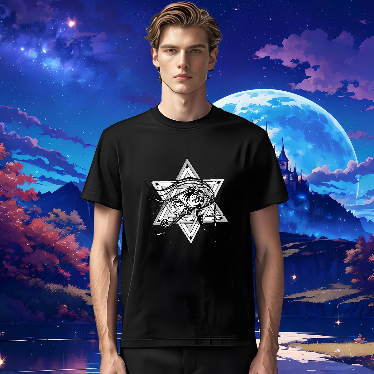 Loose T Shirts Men 100% Cotton 230g eye of the devil Anime Printing Street DIY Logo Oversized O-Neck Short Sleeve Couples T Shirts 2024 Wear
