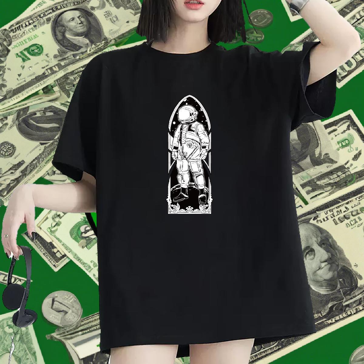 Lady Women Tshirts 230g 100% Cotton universe Street T Shirt For Woman Breathable Soft Plus Size Cartoon Top Tees