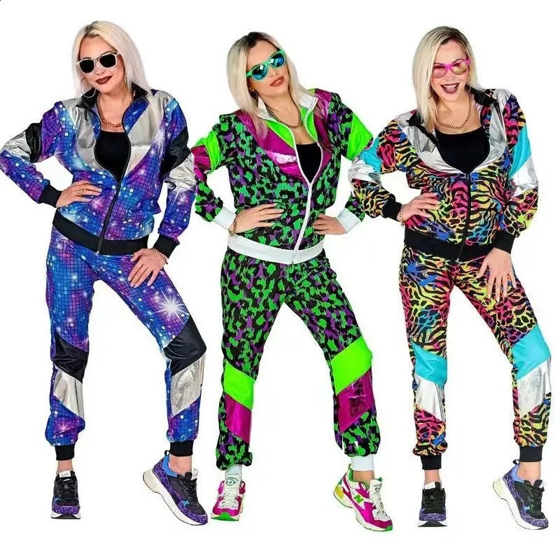 80s Disco Song Set Jackets and Pants Dance Costumes Retro Style Halloween Theme Party Anime Cosplay w240824