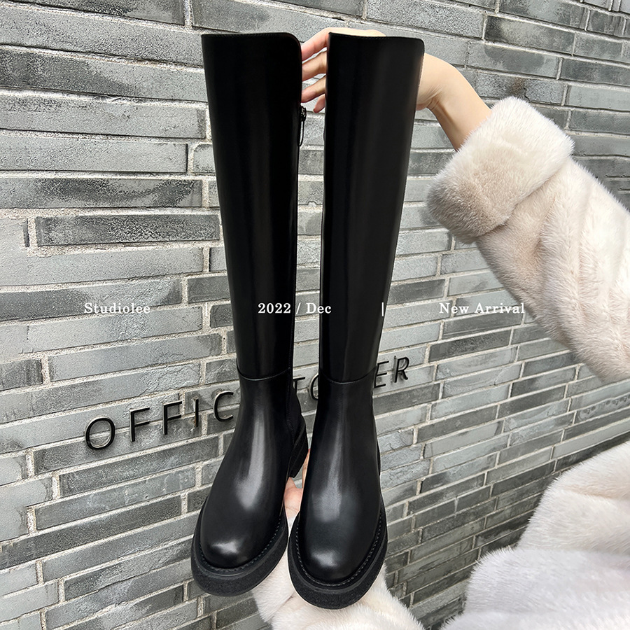 Ddmysports Cowhide Edition Grape Mom Same Style Thick Soled Tall Autumn Winter Leather Elastic Knight Boots For Women OUTDOOR