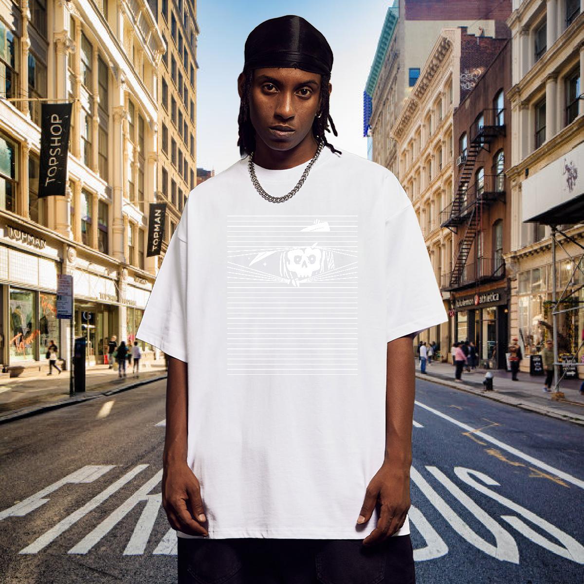 Classic T-Shirts for Men 230g Pure Cotton skull Street wear Hip Hop Asian Size Breathable Short Sleeve Men Tees Classic Casual Wear