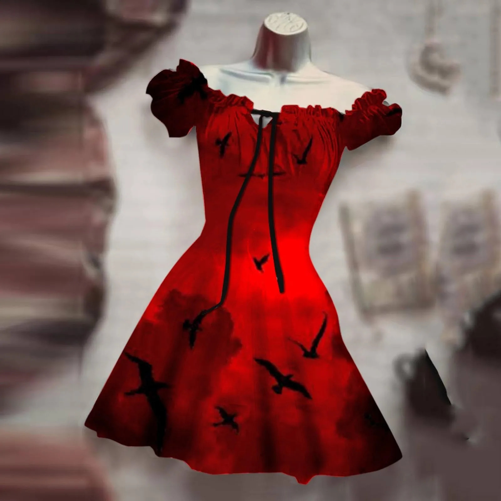 Horror One Piece Halloween Black Role Playing Costume Long Dress Hawaiian Rose Skull Night Holiday Party 240823