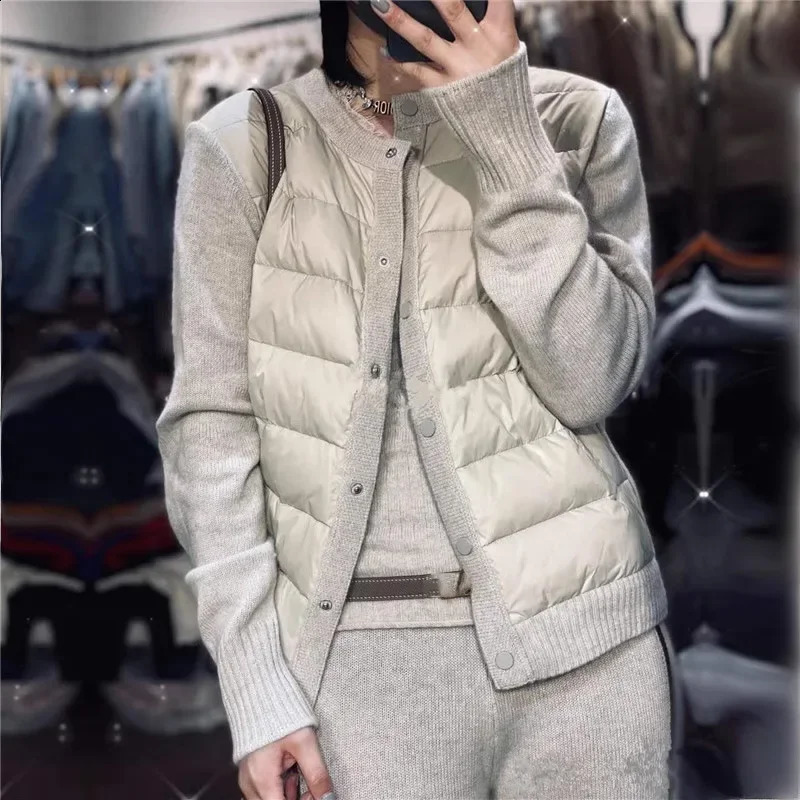 winter spliced down jacket cotton padded cropped fashionable casual cardigan womens 240822