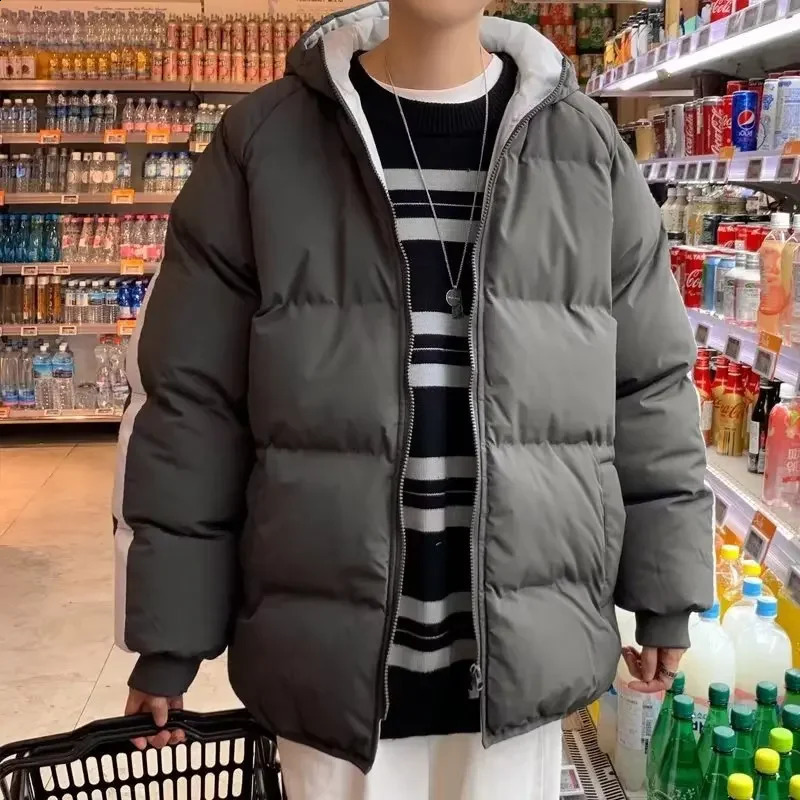 Thick wool lined hooded cotton coat jacket mens casual autumnwinter cartoon couple top pad 240822
