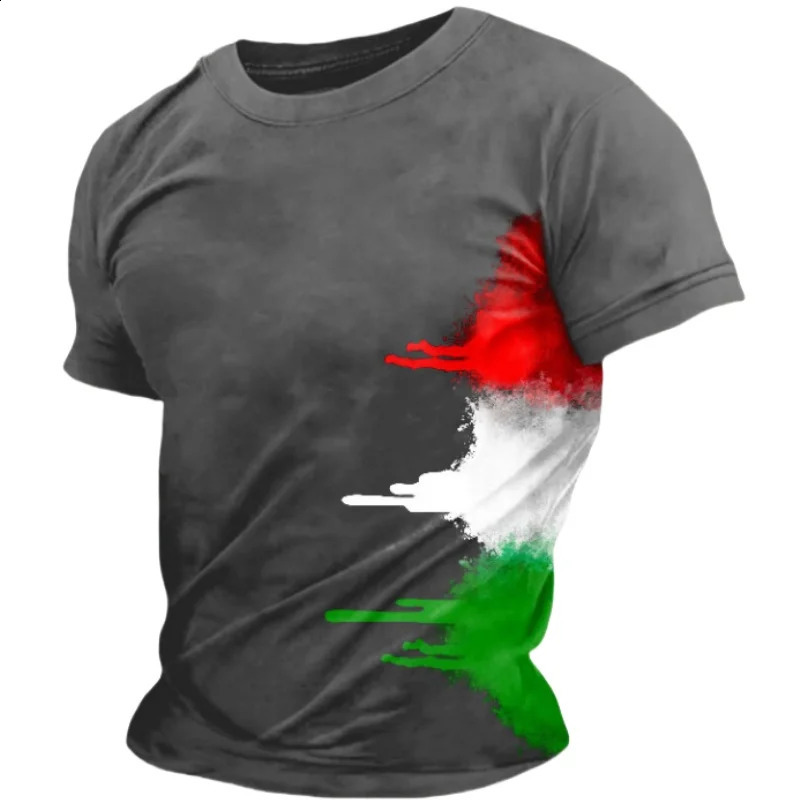 Summer casual Italian flag printed mens Tshirt polyester Oneck short sleeved solid color breathable top clothing 3XL 240822