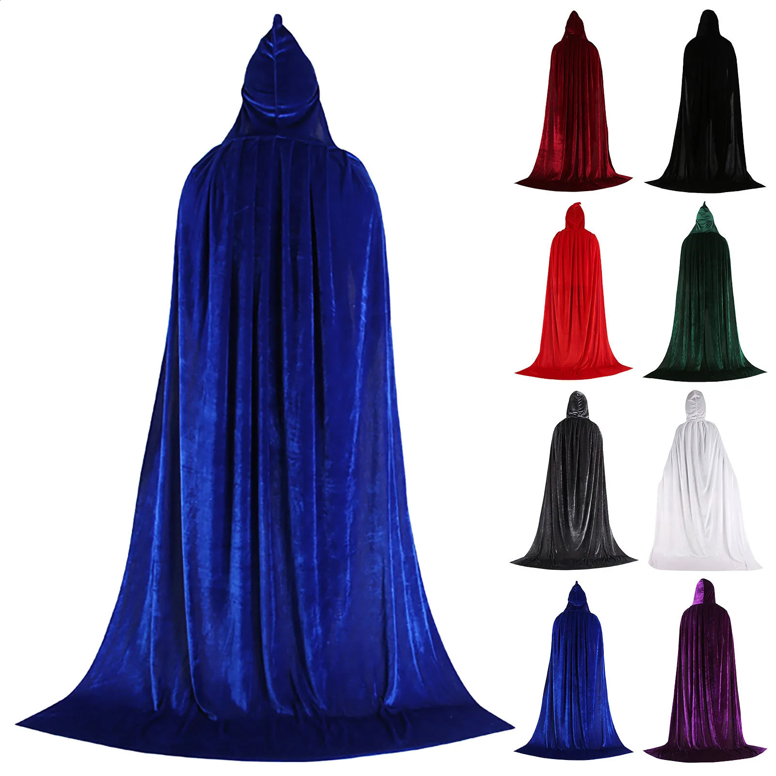 Hooded Cloak Robe unisex solid color velvet Halloween witch adult Cape Witch cosplay makeup punk 240823