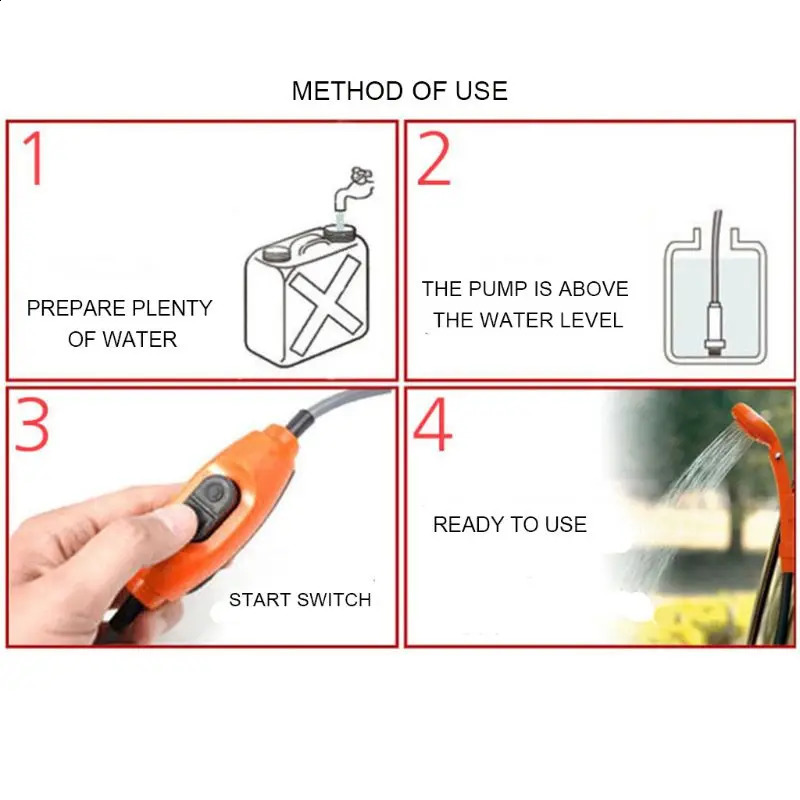 Portable Shower Camping 12V Outdoor Camp Pump Kit For Car Washing Cleaning Plants Watering Travel 240820