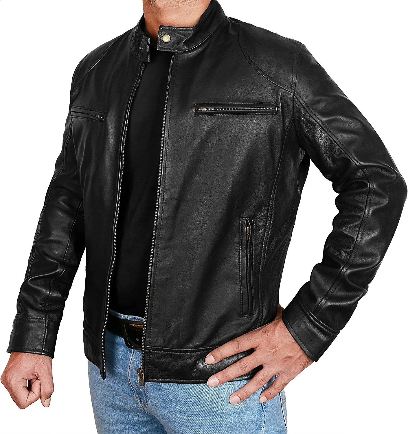 Mens Fashion Leather Jacket Slim Fit Stand Collar PU Jacket Male Anti-wind Motorcycle Lapel Diagonal Zipper Jackets Men 5XL 240822