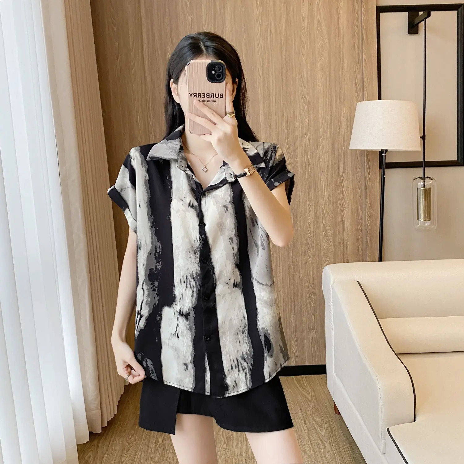 Summer Fashion Temperament Printing Blouse Irregular High Waist A-line Skirt Two-piece Suit Femme Trend Matching Sets 240823