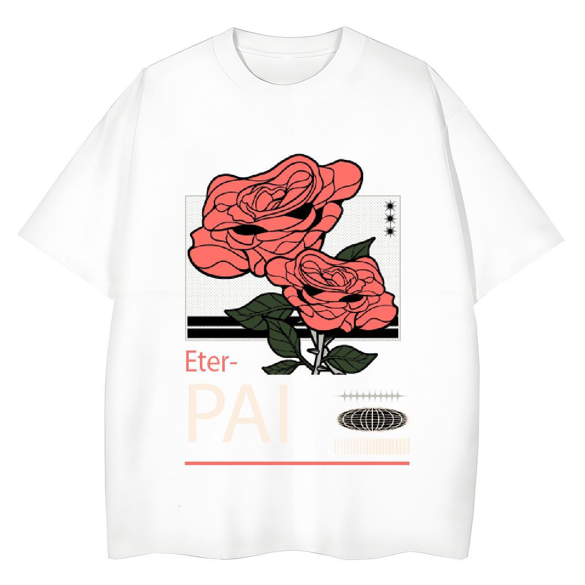Lady Couples T Shirts 230g Pure Cotton flower Casual Sport T shirt Short Sleeve O-Neck Custom Print Plus Size Tees Shirts