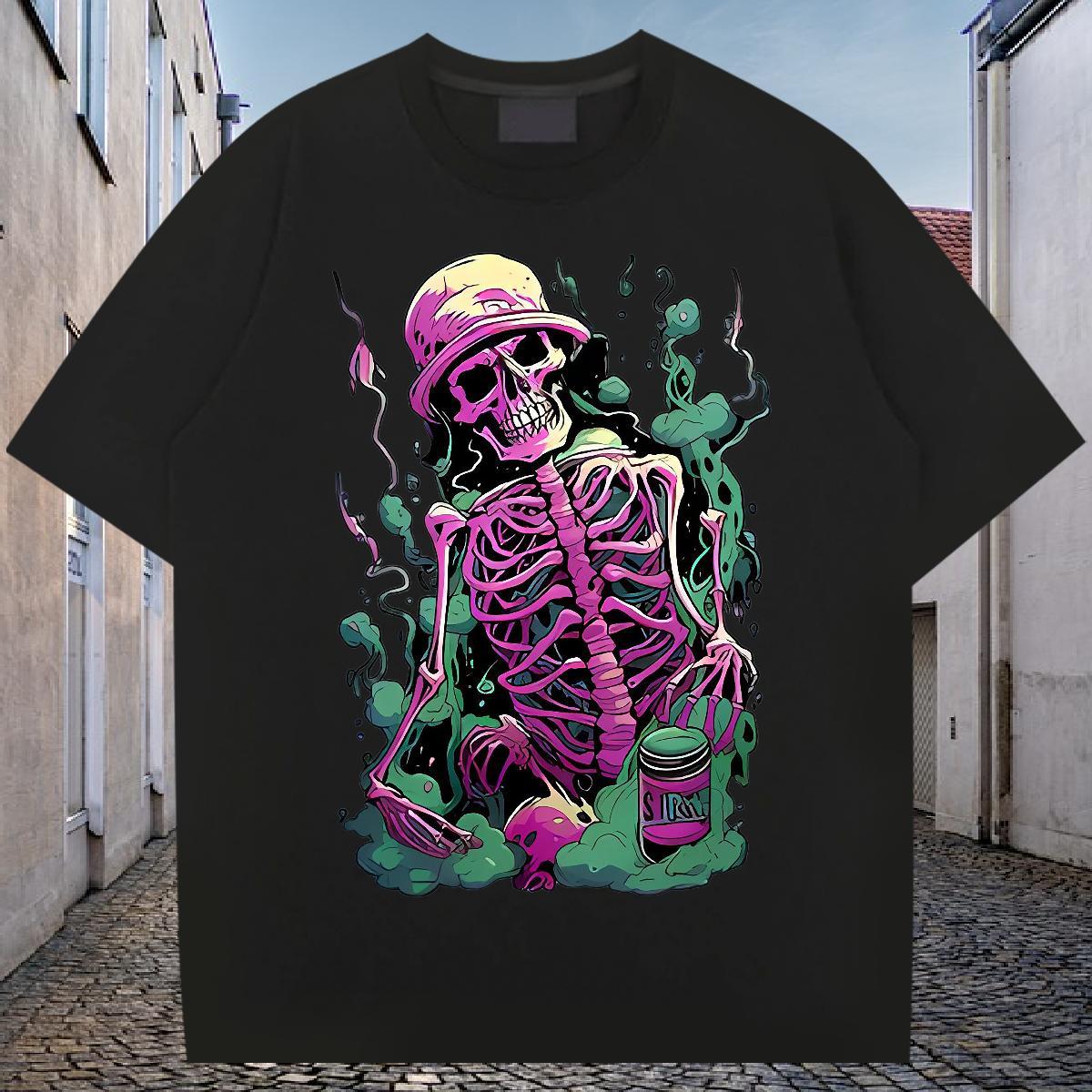 Soft Men T Shirts 100% Cotton 230g skull Sports Casual Cartoon Printing L-4XL Short Sleeve O-Neck Tshirt for Man Woman Fashion Designer Tee Shirt