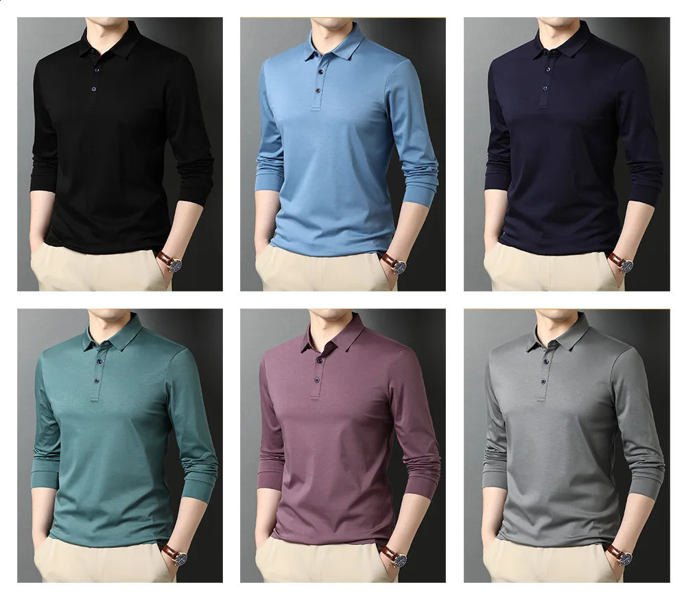 COODRONY Spring and Autumn highquality casual solid color 100% pure cotton long sleeved polo shirt mens top C5069 240823