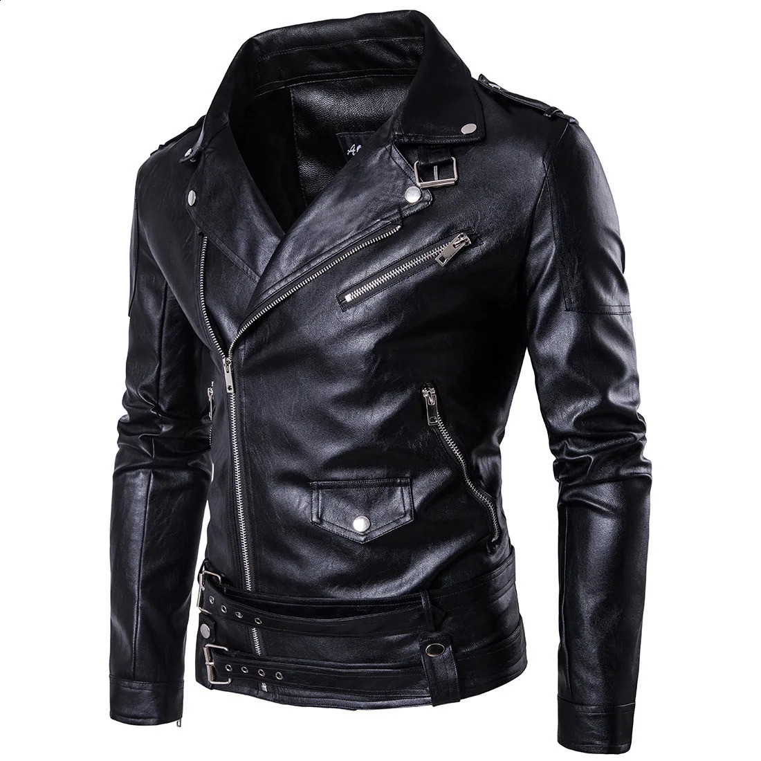 Motorcycle Slim Mens Leather Jacket British Fashion mens solid color 240822