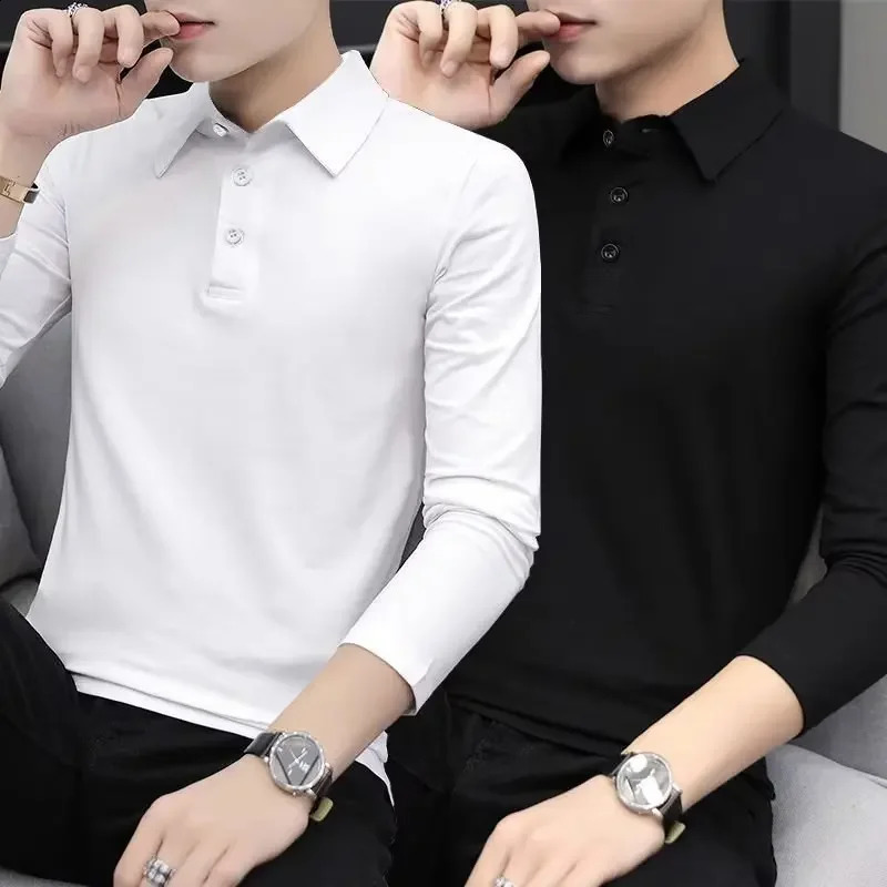 Wholesale long sleeved polo shirts for men autumn felt cotton foreign trade inventory clothing mens simple lapel tops 240823