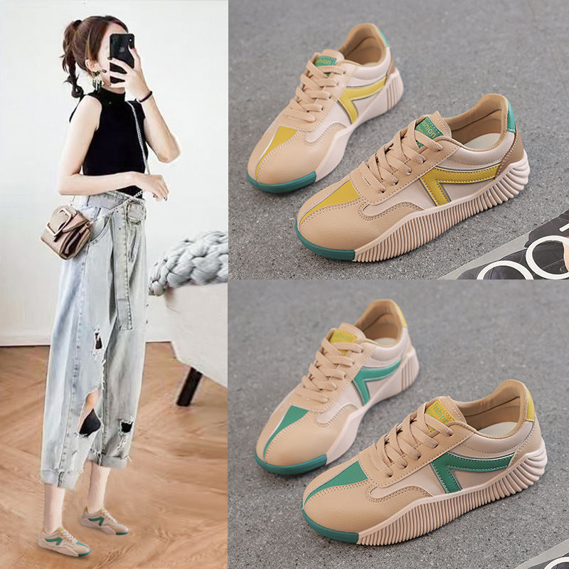 Ddmysports For Women New Spring Autumn Versatile Thick Bottom Splicing Personalized Sports And Leisure Leather Surface Board Shoes OUTDOOR