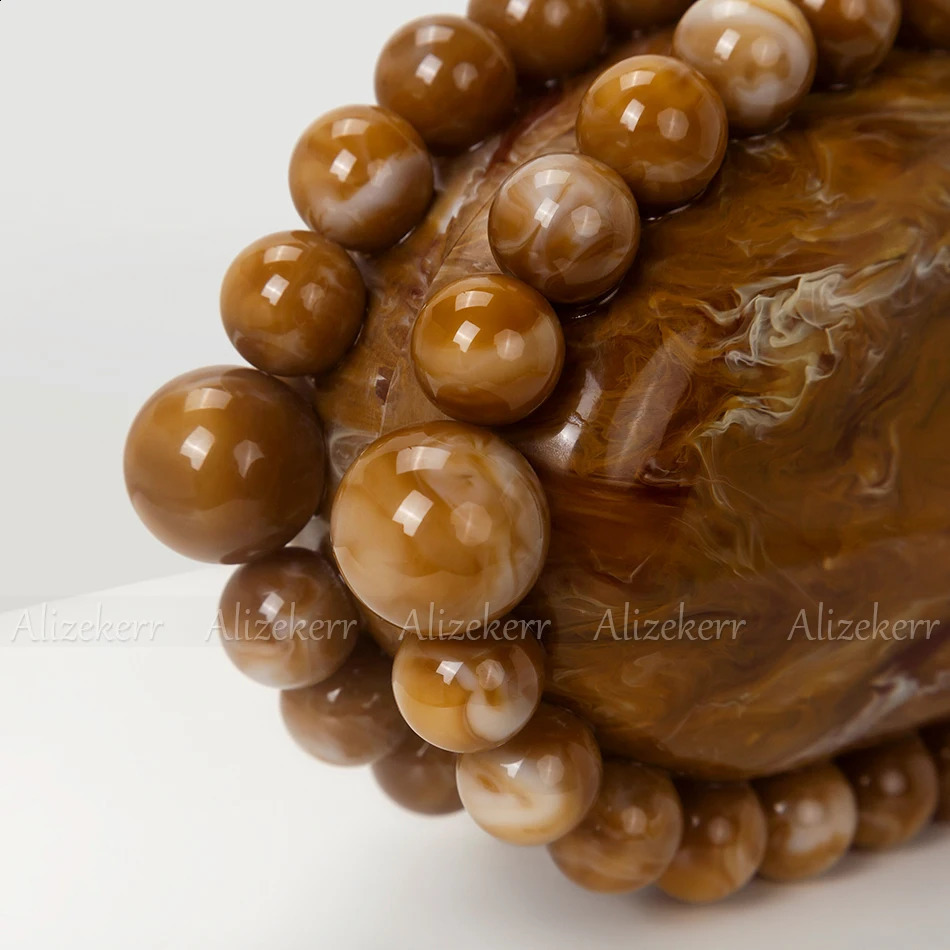 Alizeker Bead Acrylic Box Night Clutch Bag Womens y ner Oval Wallet and Handbag High Quality Wedding Party 240823