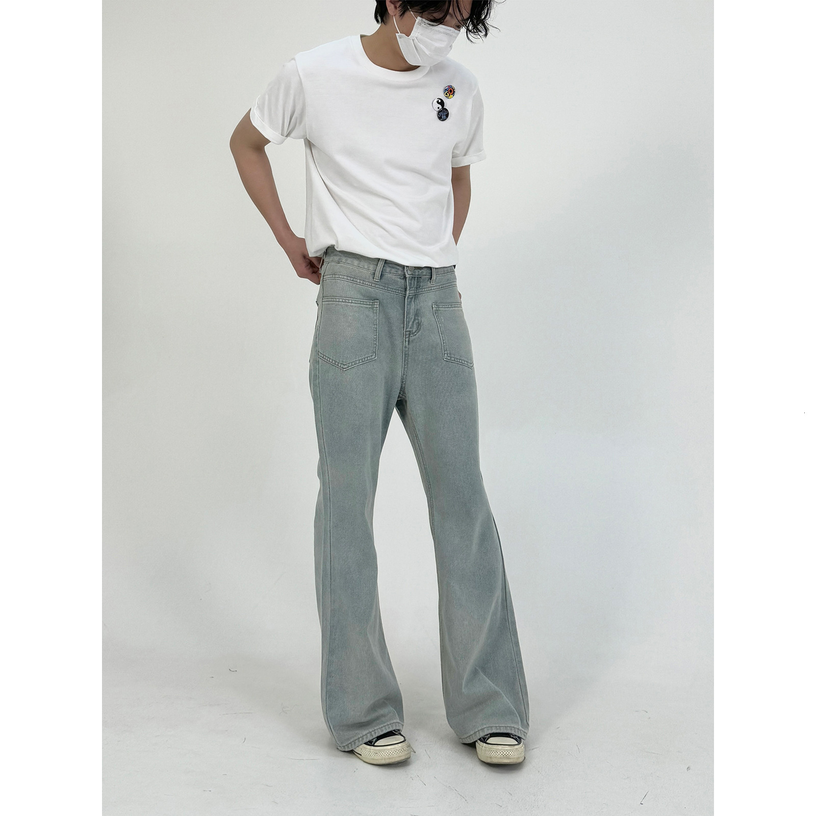 American High Street Cleanfit Silhouette Distressed Jeans Mens Summer New Straight Leg Micro Flared Atmosphere Casual Pants