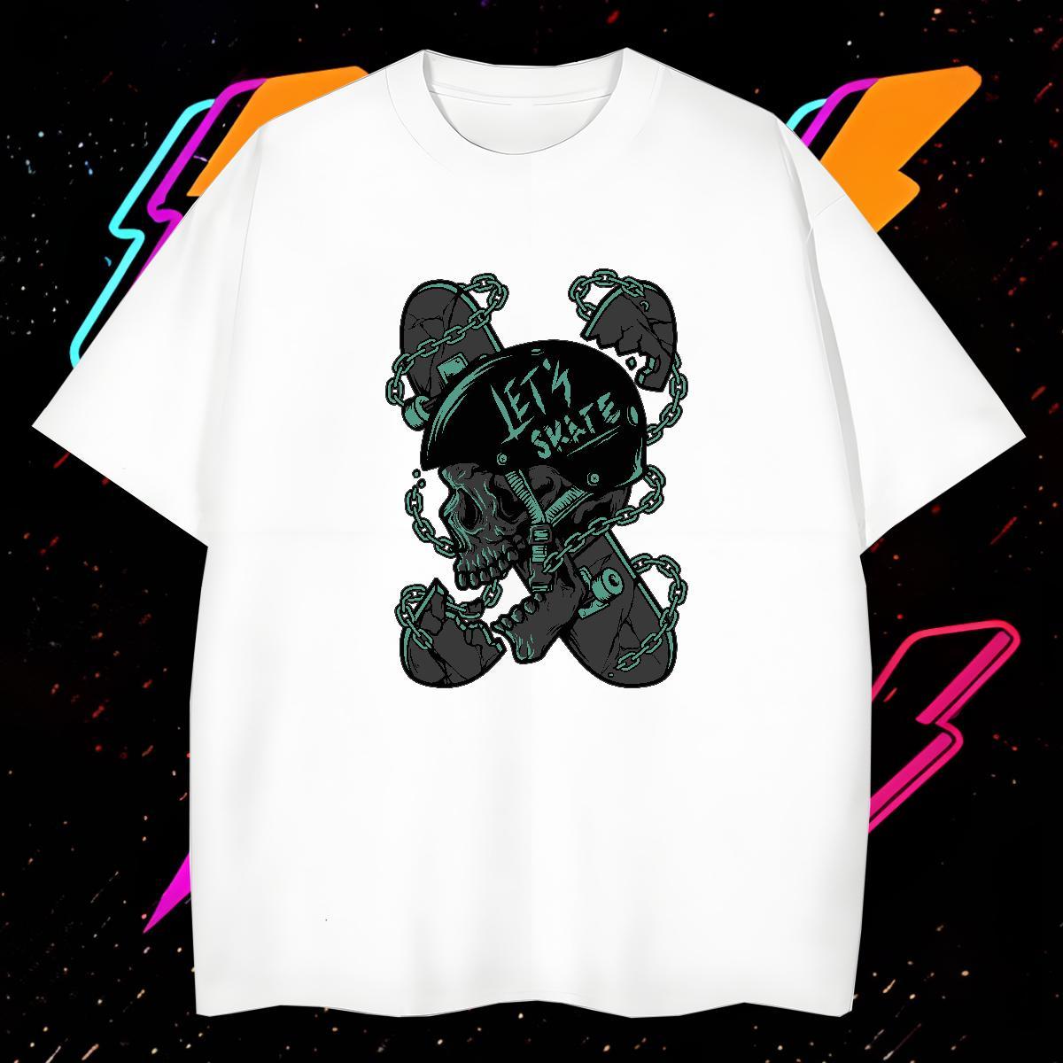Loose Fit T-Shirts for Men 230g Cotton skull Daily Outfit Oversized 4XL Breathable Short Sleeve Men Tees Fashion Design Polos