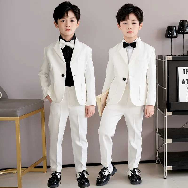 Mens and childrens white immersion jacket pants bow tie 3PS photography set childrens birthday performance dress boy host groom set W240823