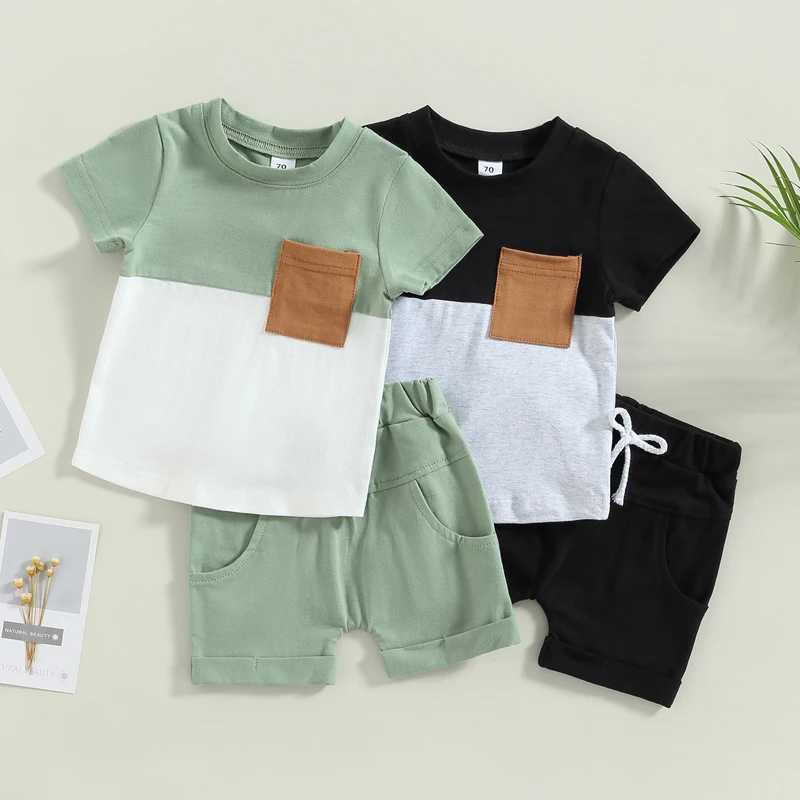 2023-02-01 Lioritin 0-3Years Toddler Boys 2Pcs Summer Outfit Sets Short Sleeve Contrast Color Tops Solid Drstring Shorts W250218