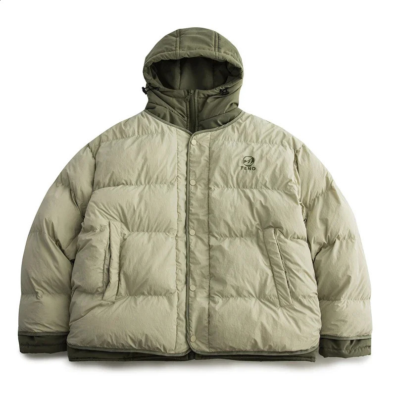 Japanese thick Parkas jacket mens twopiece solid color cotton hooded apron Harajuku casual oversized winter unisex 240822