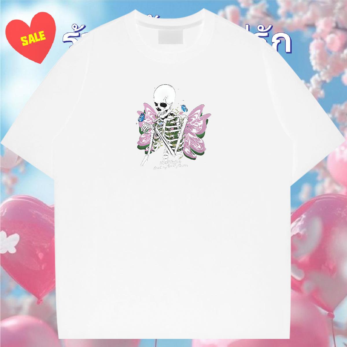 Wholesale T shirt 230g Pure Cotton skull Street wear Hip Hop White Plus Size Breathable Soft Men Tops Tees Designer Fashion Tops Shirt