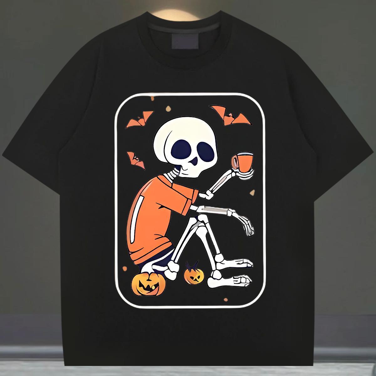 Wholesale Mens T Shirts 230g Cotton halloween Daily Outfit Black Oversized Breathable Short Sleeve Men Clothes T-Shirt Customized Tees Shirts