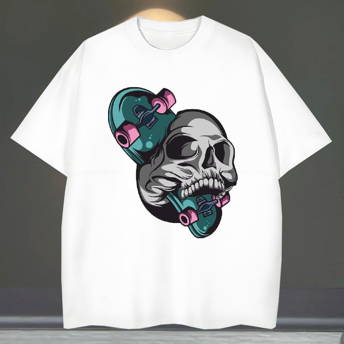 Free Shipping T shirt 230g Cotton skull Beach Oversized 3XL 4XL O-Neck Short Sleeve Tshirts Fashion New Top Tees