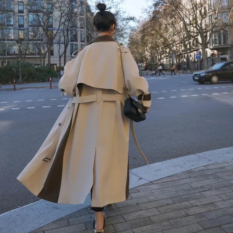 Spring Autumn High-grade Women Mid-length Over The Knee Relaxed Leisure Simple Slim Solid Color Trench Coat 240822