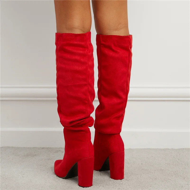 womens knee high boots 10cm high heels brown boots womens platform square heel stacked block shoe bag 240823