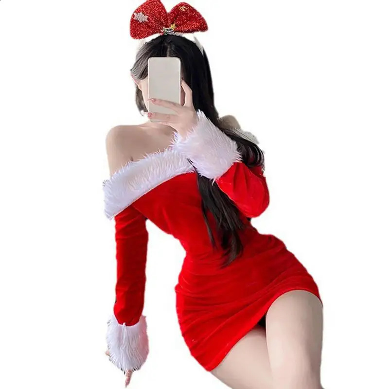 Womens Santa Claus costume velvet buttocks packaging dress comfortable fabric clothing tool used for theme dances and roleplaying activities w240824