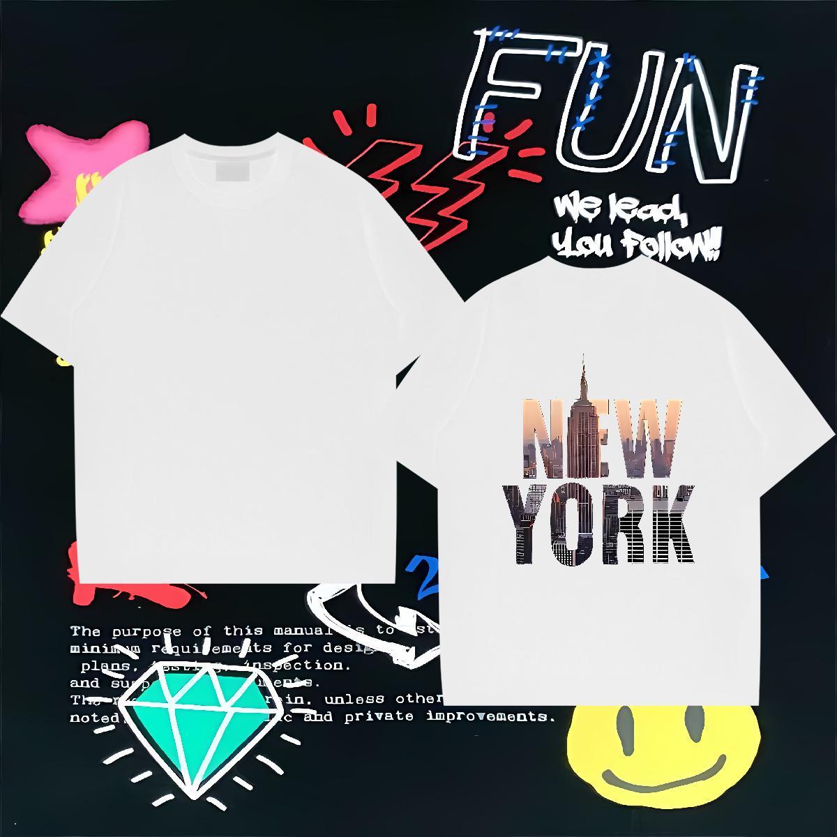 Designer T Shirts Men 230g Pure Cotton New York Summer Casual DIY Anime Round Neck Short Sleeve Tshirts Fashion Tee Shirt