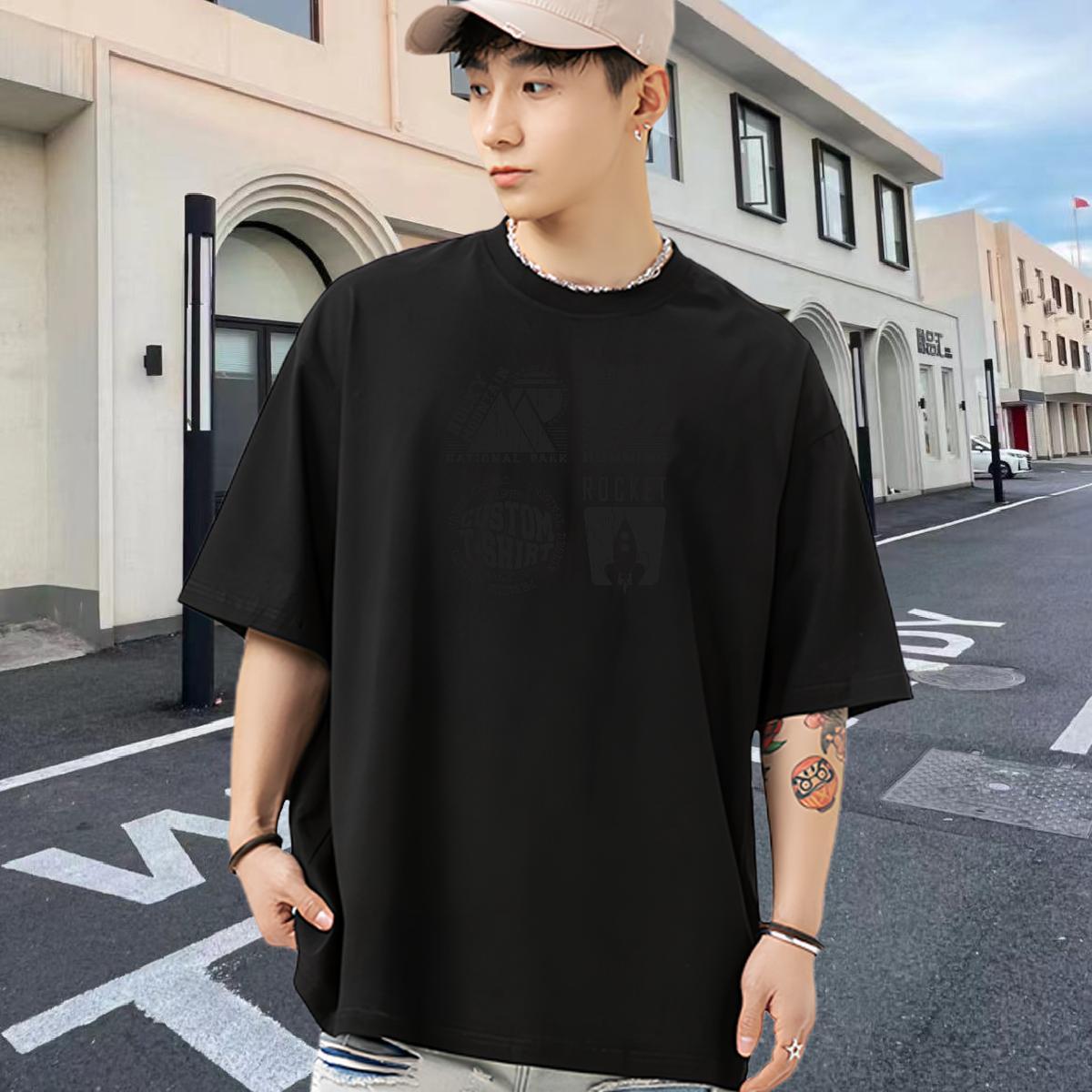 Loose Mens T Shirts 100% Cotton 230g letter Street Wear Plus Size Custom O-Neck Short Sleeve Tshirts Fashion Casual Clothings