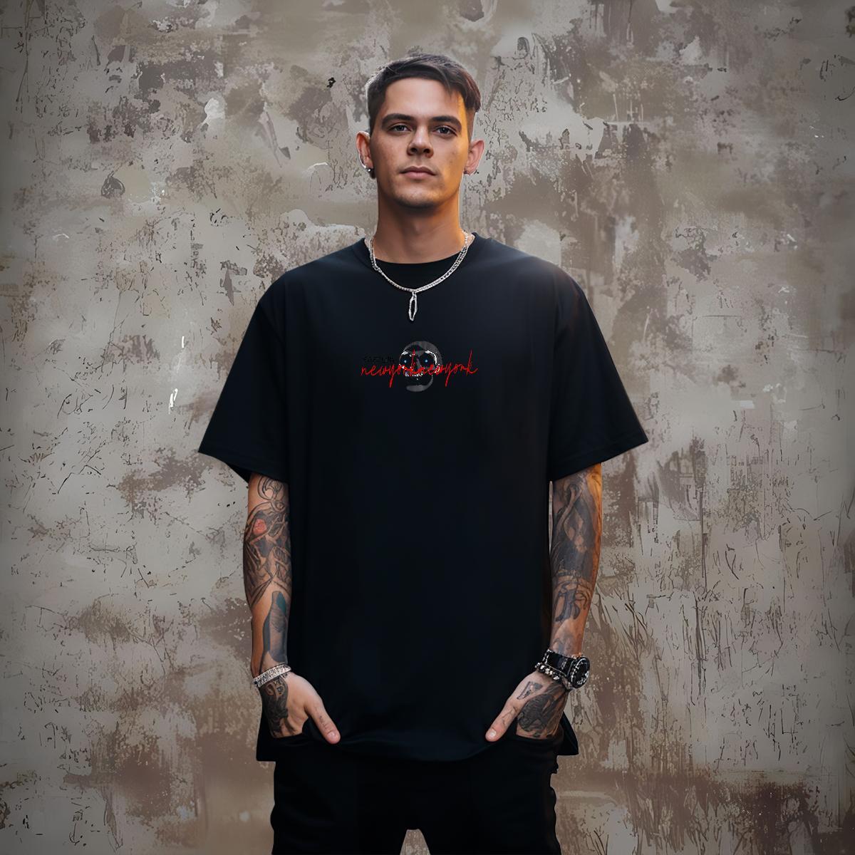 Wholesale T shirt 230g 100% Cotton skull Street Casual Floral Print Crew Neck Men Tees Fashion Tshirts