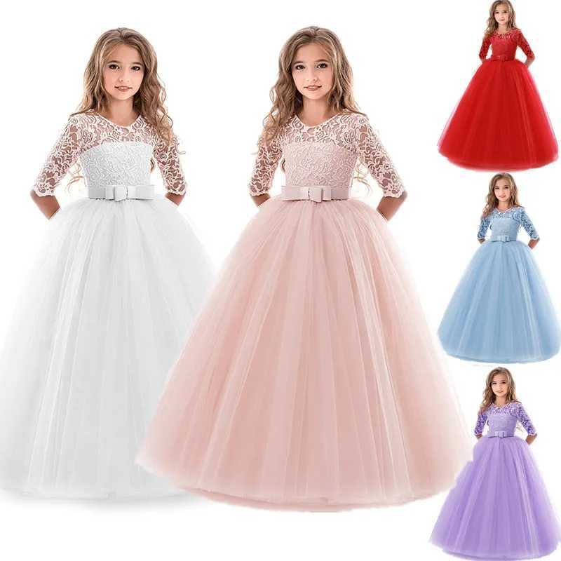 Girl lace long ball dress bride maid childrens dress girl teenage girl party dress childrens princess evening dress formal wedding dress W240823
