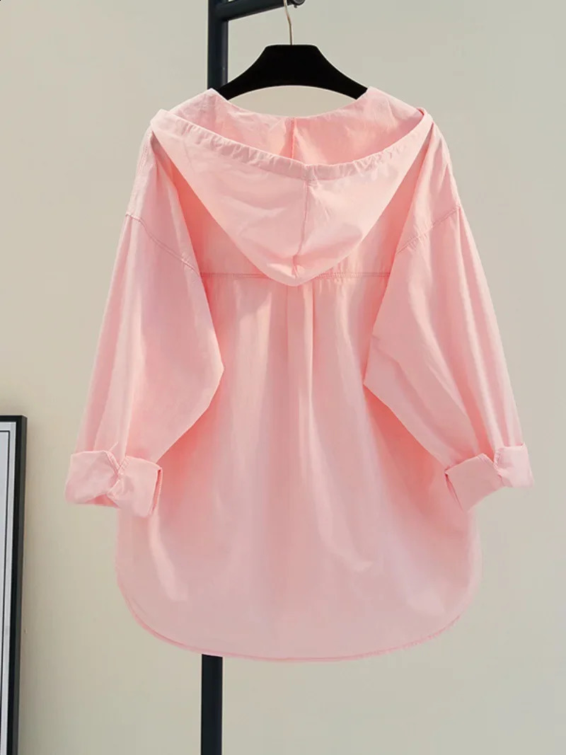 Blusas Mujer De Moda Oversized Tops Long Sleeve Fashion Korean White Blouse Women Shirt Hooded Casual Cotton Blouses 240823