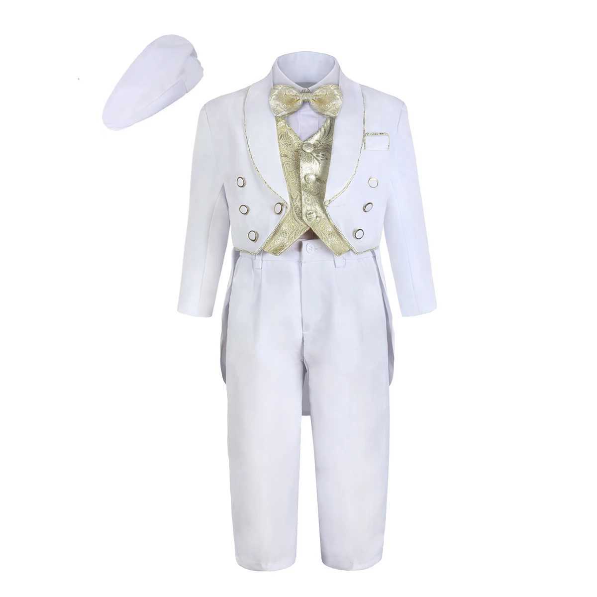 Baby Boy Christmas Set Bathing Set Baby Classic Tailcoat Wedding Formal Party Dress White Long Sleeve 6-piece W240823