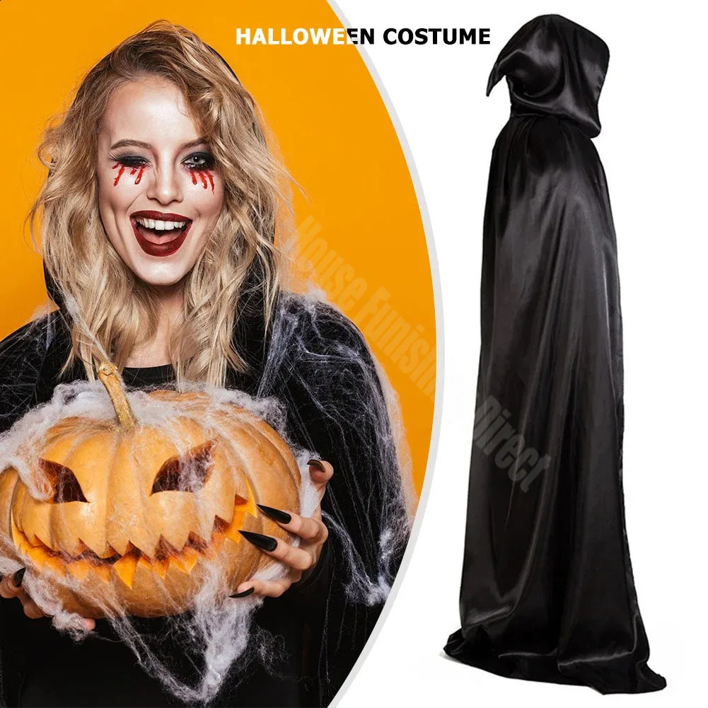 Halloween Party Cloak Cosplay Costume Childrens Death Black Hooded Horror Witch Devil 240823