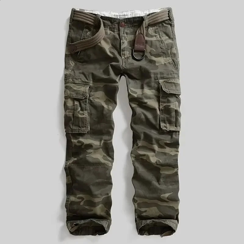 Mens camouflage cargo pants loose fit straight legs multiple pockets casual 240823