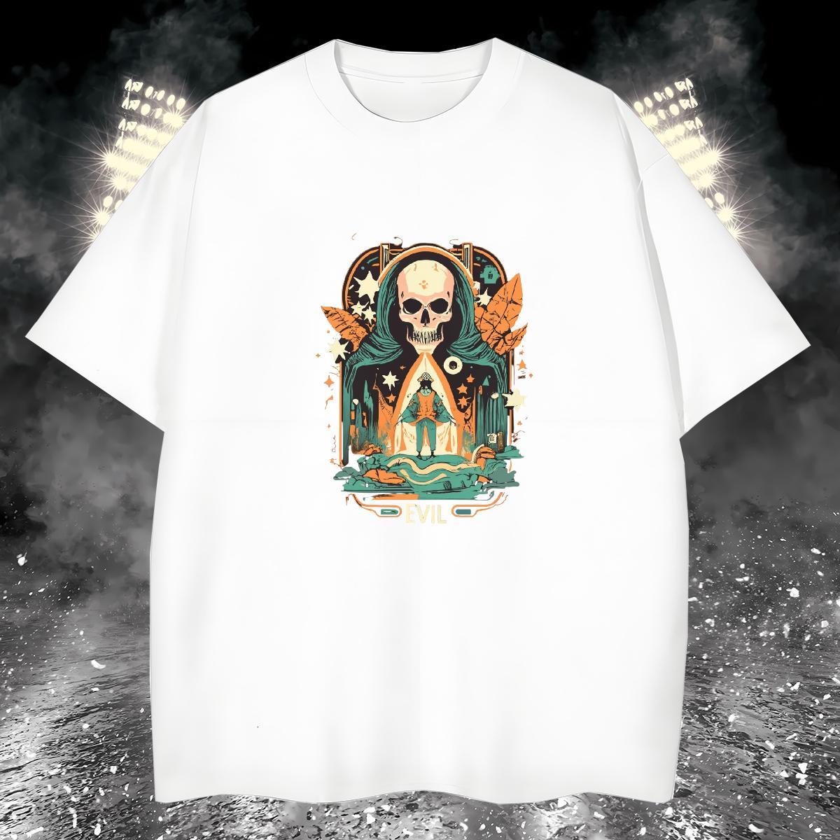 Popular T-Shirts for Men 100% Cotton 230g skull Spring Summer Floral Print Breathable Mens Tshirts 2024 DIY Clothes