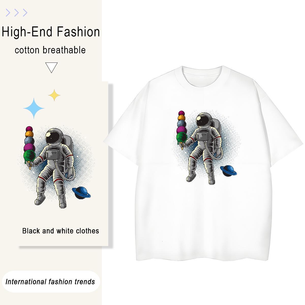 Loose fit Unisex Tshirts 230g Pure Cotton cosmonaut Daily Outfit Woman T Shirts Breathable Short Sleeve Oversized Tops