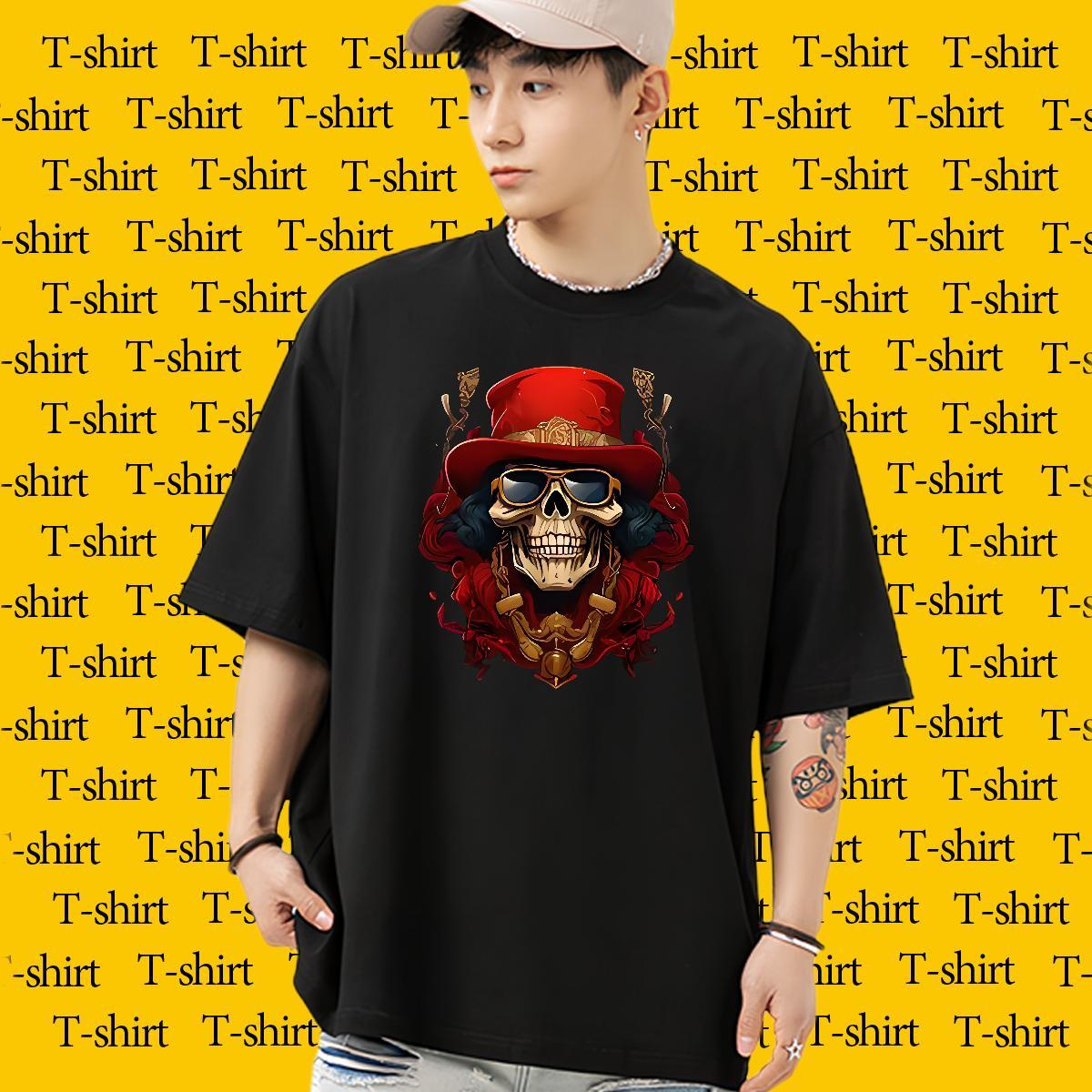 Wholesale T Shirt For Man 230g Pure Cotton skull Casual Cartoon Printing L-4XL Breathable Short Sleeve Tshirt for Man Woman Free Shipping Tops Tees