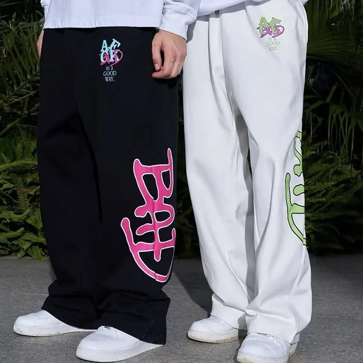 Y2k wide leg pants American color letter printed mens retro casual oversized womens Trouser Korean fashion 240823