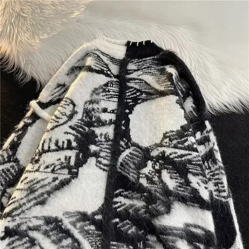 Man Clothes Black Y2k Vintage Tie Dye Knitted Sweaters for Men Cardigan V Neck Aesthetic with Pockets Maletry A Winter Fun 240823 - view 7