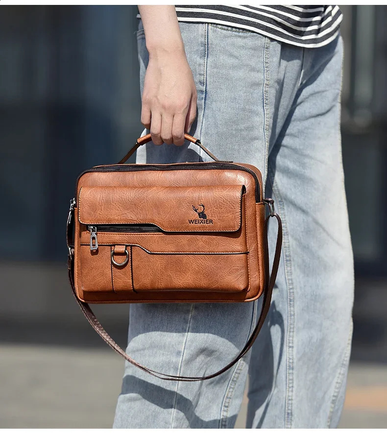 WEIXIER Mens Crossbody Shoulder Multi-function Men Handbag Large Capacity Pu Leather Bag For men messenger bags Tote bag 240822 3576
