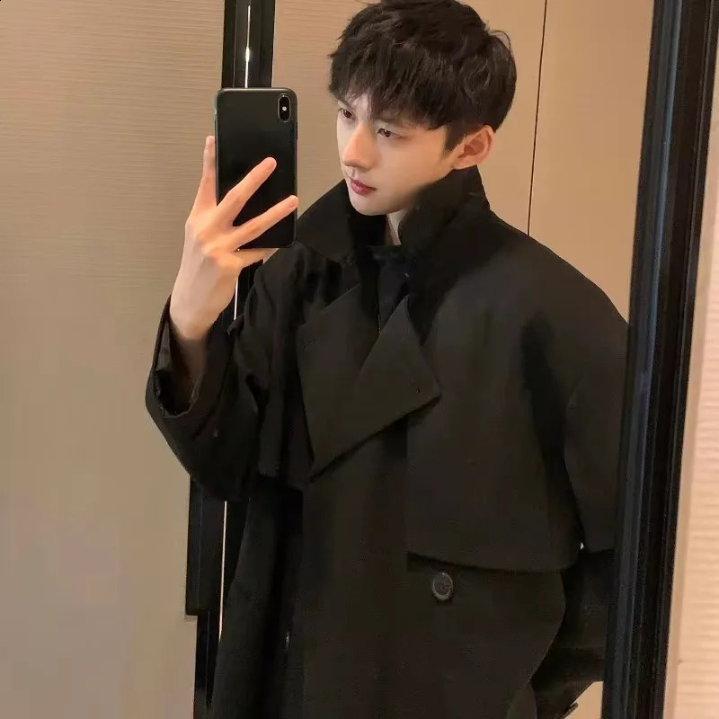 Autumn Mens Casual Loose Fit Versatile Trendy Thin Medium Length Windbreaker 240822